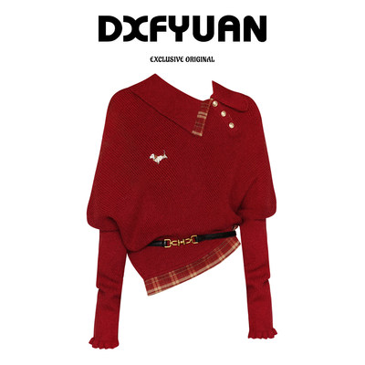 新年红色不规则翻领长袖