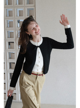 EGGKA叠穿层次感假两件撞色毛针织衫秋冬设计感短款显瘦气质上衣