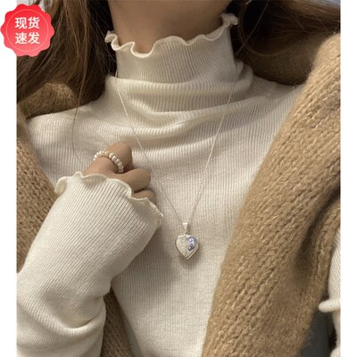 木耳花边高领针织衫女秋