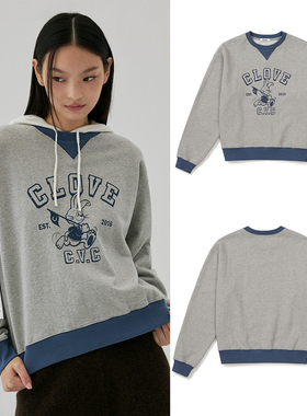 韩国代购CLOVE高尔夫穿搭25秋冬圆领套头卡通拼色户外长袖卫衣女