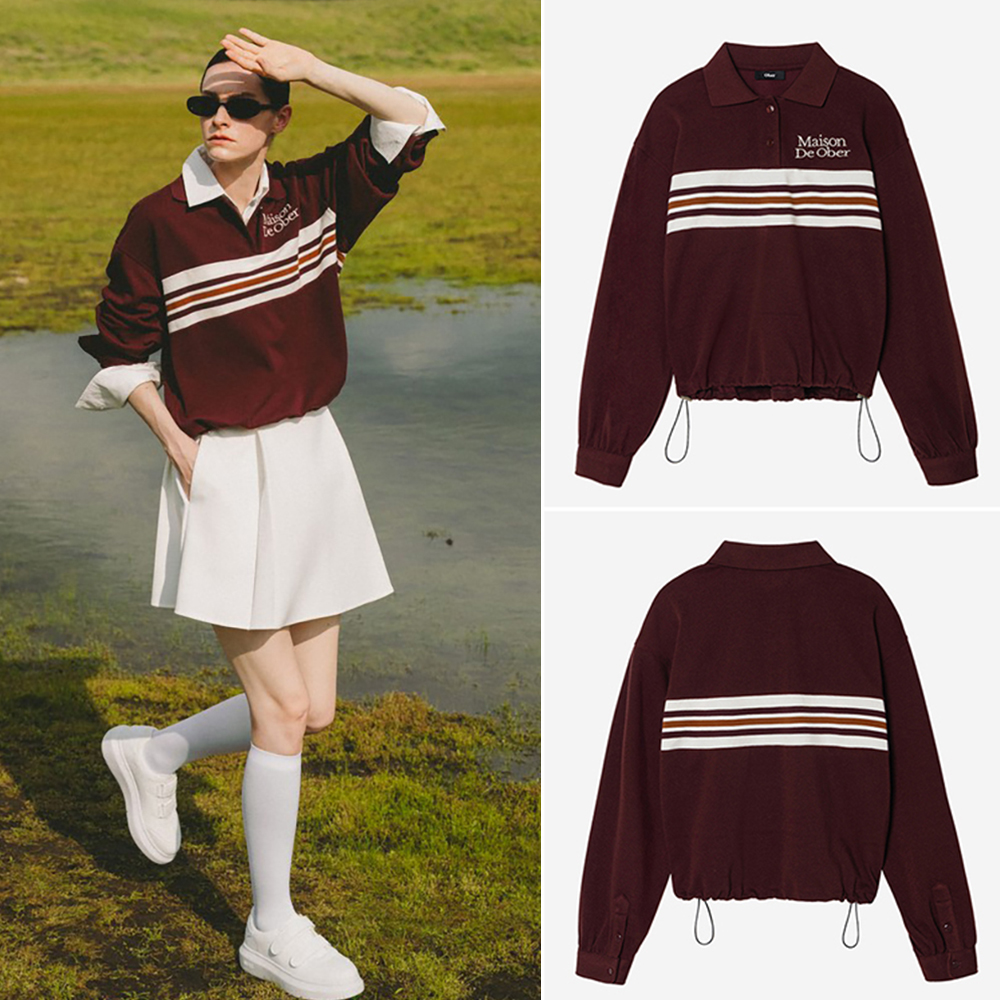 韩国代购OBER高尔夫穿搭25年秋中性风ins宽松舒适运动长袖T恤女式