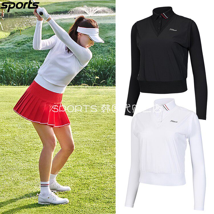 韩国代购titleist高尔夫26春夏弹力翻领舒适户外POLO衫长袖T恤女