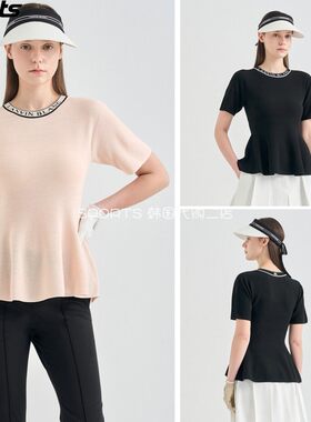 韩国代购lanvin blanc高尔夫球服26春夏女圆领喇叭下摆半袖针织衫