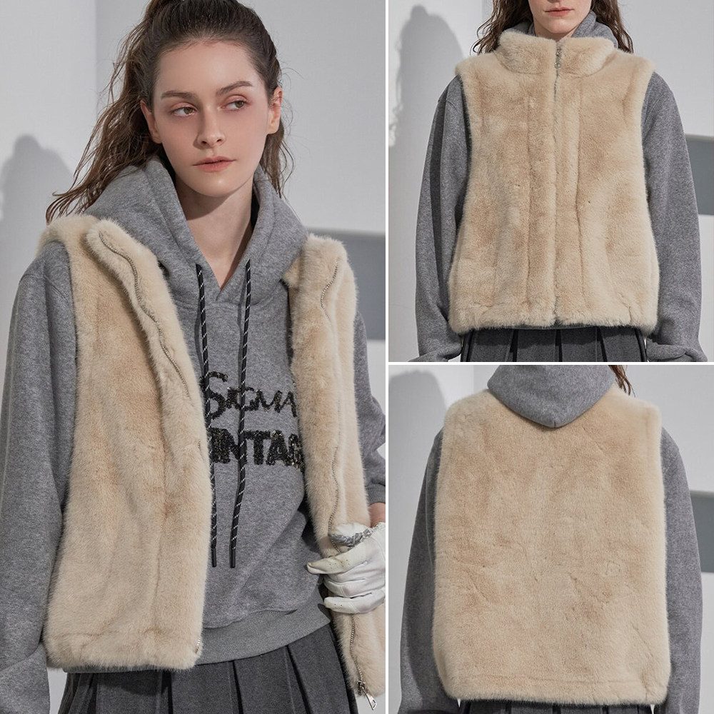 韩国代购LeNIC高尔夫25秋冬户外抓绒高领拉链两侧口袋纯色马甲女