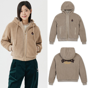 韩国代购GOLDEN BEAR高尔夫25冬羊羔绒保暖抗寒连帽运动外套女式