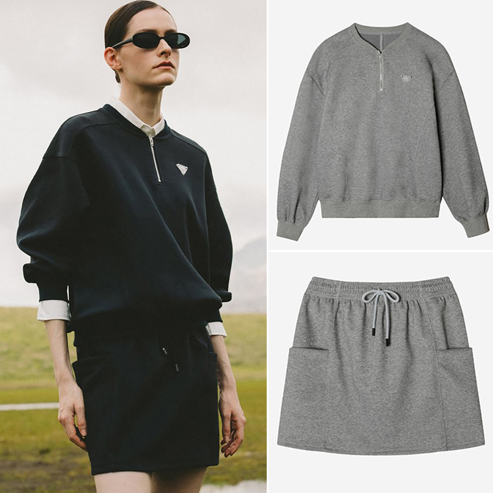 韩国代购OBER高尔夫穿搭25秋冬宽松防风简约运动长袖短裙套装女式