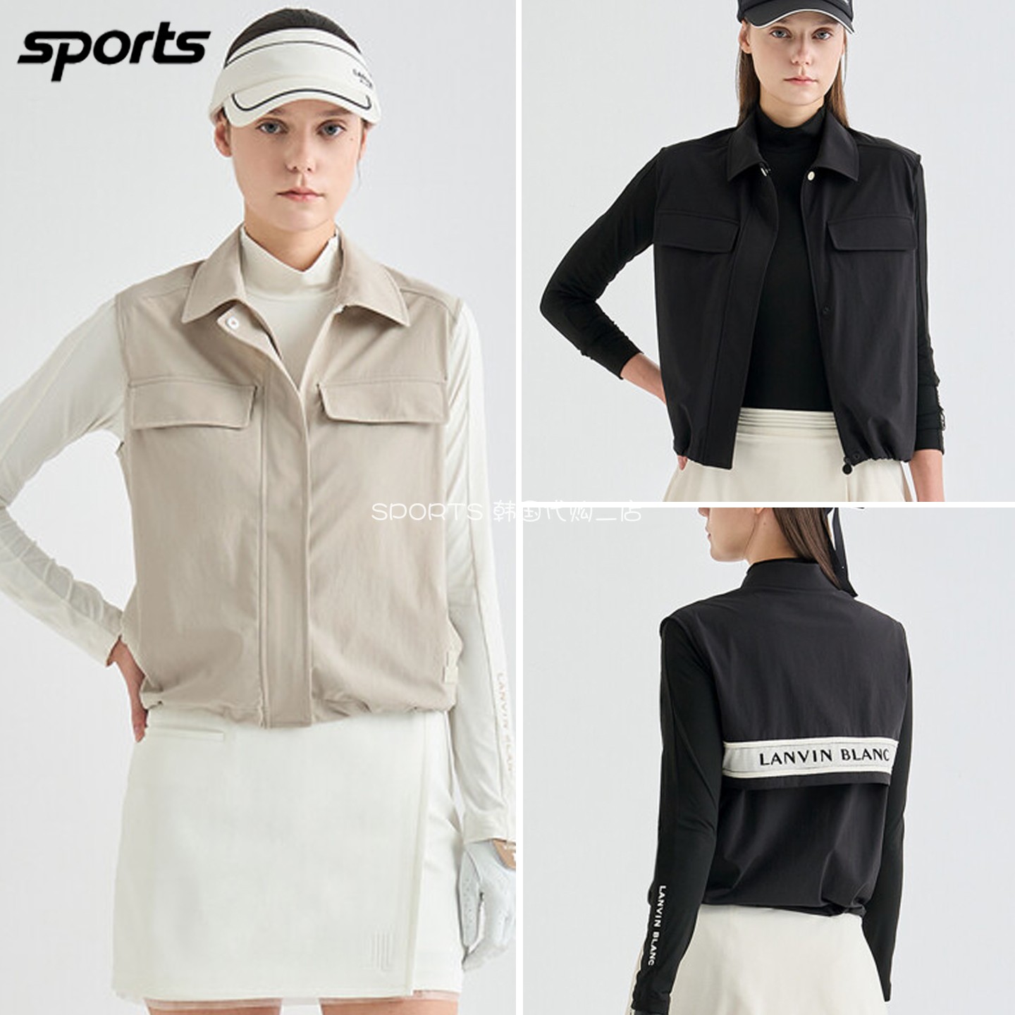 韩国代购lanvin blanc高尔夫球服26秋女标志纯色翻领运动休闲马甲