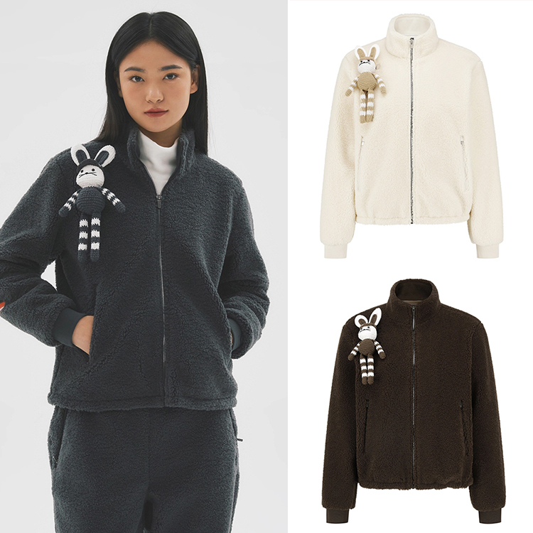 韩国代购PEARLY GATES高尔夫穿搭特价羊羔绒立领兔子运动外套女式