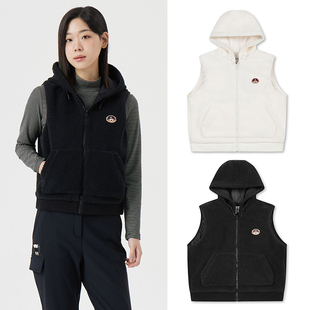 韩国代购GOLDEN BEAR高尔夫25冬连帽羊羔绒保暖运动马甲外套女式