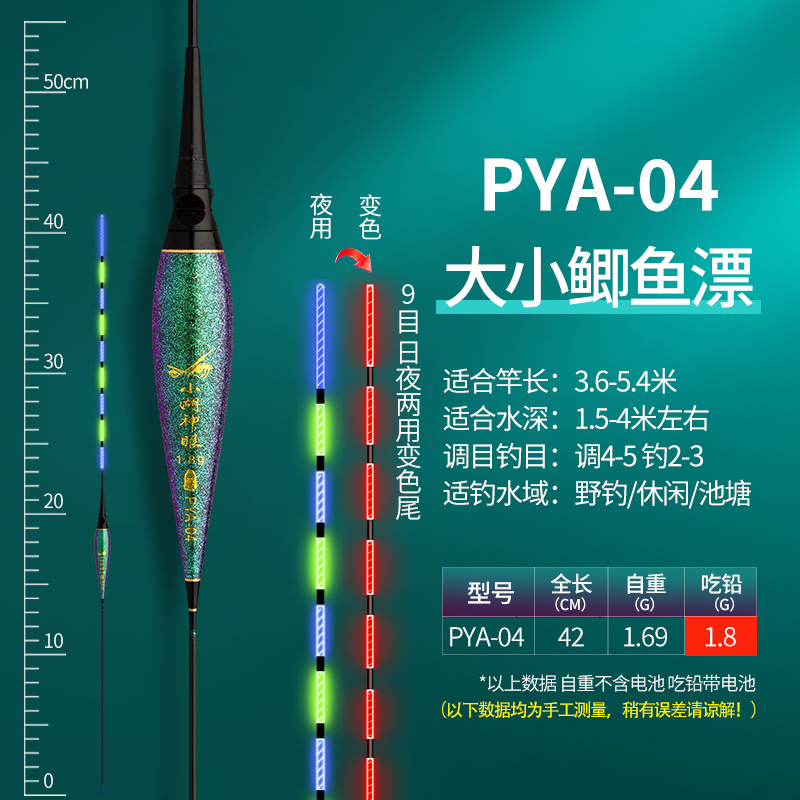 咬钩变色蓝绿尾电子漂日夜两用高灵敏鲫鲤鱼大物夜钓临湘新款