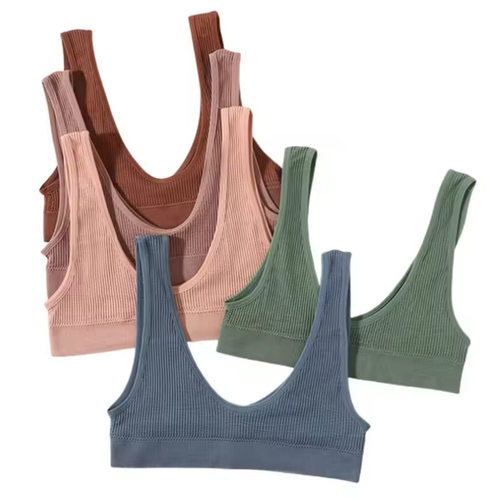 外贸新款螺纹大U美背运动内衣无缝裹胸聚拢无钢圈文胸瑜伽背心式