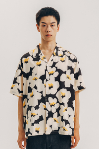 GAGNONLEE  花朵图案印花古巴领短袖衬衫