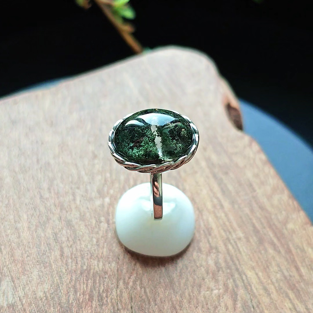 天然水晶玉石戒指五行定制水晶千层山绿幽灵男女款五行木风水定制