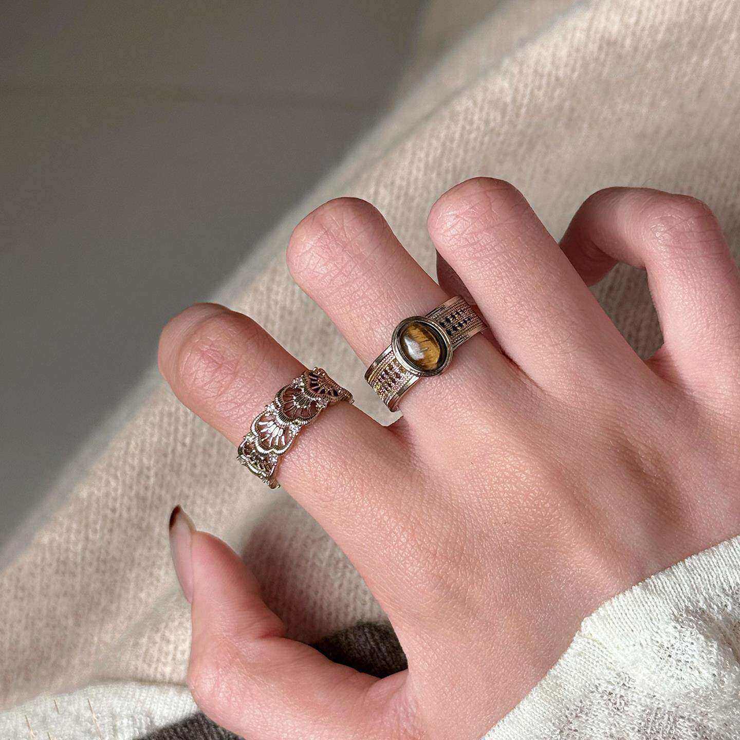 中古做旧镂空雕花仿虎眼石戒指女高级小众设计复古素圈食指戒指环,饰品/流行首饰/时尚饰品新,戒指/指环,淘宝优惠券,粉丝福利购,淘宝优惠卷