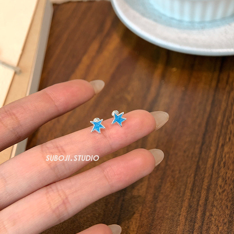 蓝色海星耳钉女小众设计高级感