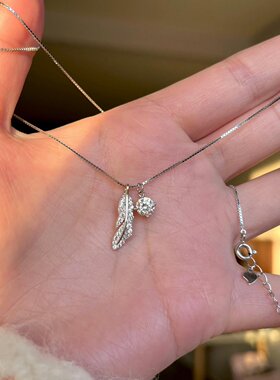 爆闪仿莫桑钻羽毛项链女清冷感