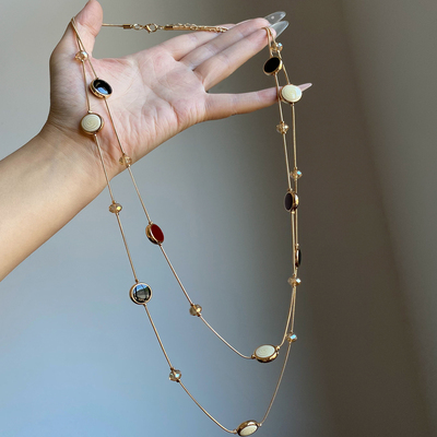 中古vintag双层虎眼石串珠项链