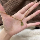 vintage法式 复古蓝绿水滴项链钛钢不掉色吊坠轻奢小众高级锁骨链