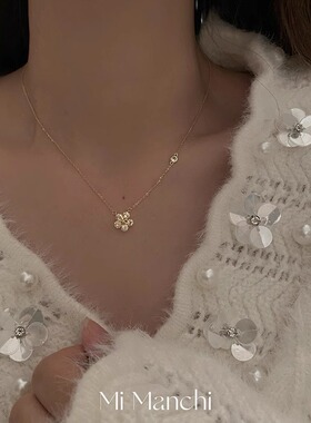 小花项链纯银轻奢小众锁骨链女款