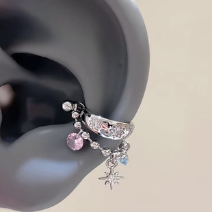 彩色多巴胺八芒星锆石流苏耳钉女甜美可爱U型耳环精致耳骨钉耳饰