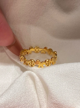 马上有钱金色木马铜钱戒指女2026