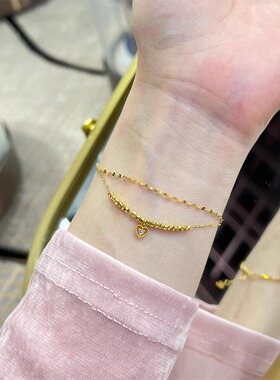 碎冰冰黄金色双层爱心点钻手链女