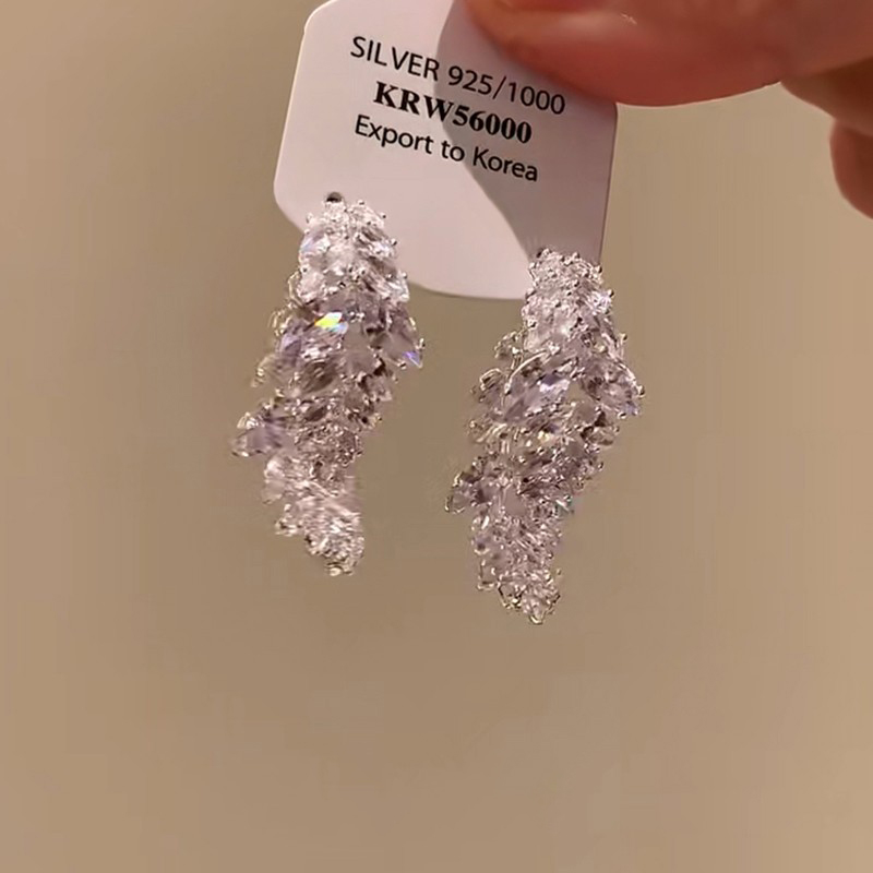 爆闪满钻银色麦穗流苏耳钉2025新