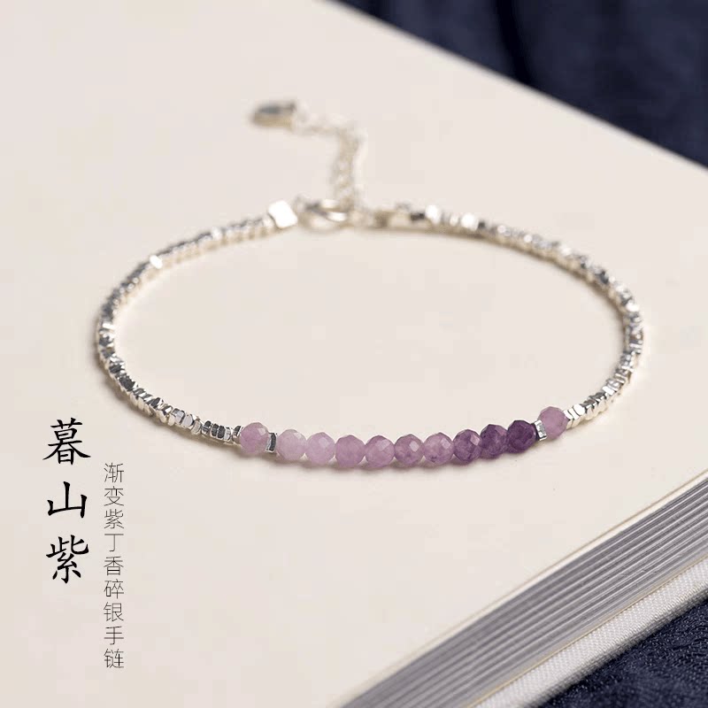 紫水晶碎银手链纯银极细叠戴手串