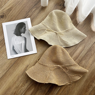 纯手工特细可折叠日本拉拉草渔夫帽子女夏天遮阳防晒沙滩草帽 8cm