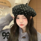 日系小众波点贝雷帽女夏季 薄款 八角蓓蕾帽ins网红复古英伦画家帽