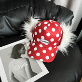 秋冬季 保暖护耳翻檐仿貂毛鸭舌帽子女时尚 拍照街头穿搭两戴雷锋帽