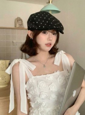 甜美波点前进帽女夏季防晒显脸小百搭时尚帽子可调节休闲韩版