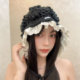 亲子蕾丝花边针织渔夫帽子女秋冬季 甜美保暖百搭显脸小毛线盆帽