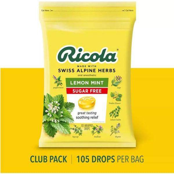 美国代购 Ricola/利口乐蜂蜜草本润喉糖柠檬味薄荷糖105粒无糖