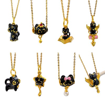 金店款沙金珐琅神秘黑猫系列珠手链项链配件 高级感猫咪挂坠