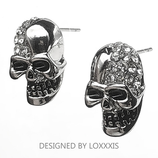 Loxxxis 锆石骷髅头设计耳钉 小众复古冷淡风朋克个性无性别耳饰