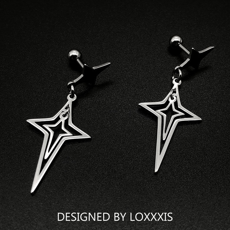 设计感镂空十字星星耳钉