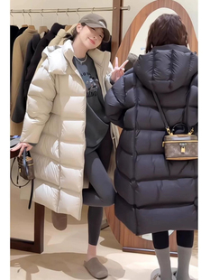 羽绒服女长款 高端加厚90%白鸭绒泡芙连帽宽松面包服外套 2025新款