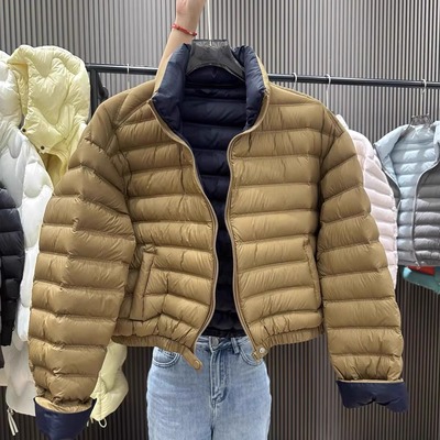 排骨羽绒服女短款2025冬季新款韩系撞色立领90白鸭绒小个子厚外套