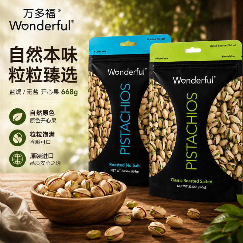 Wonderful万多福进口开心果原色原味无添加大颗粒开心果散装批发