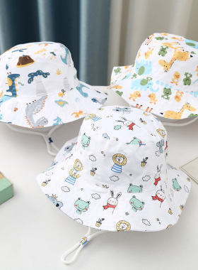 外贸渔夫帽儿童可爱卡通印花遮阳帽男女童时尚防晒盆帽韩版M363