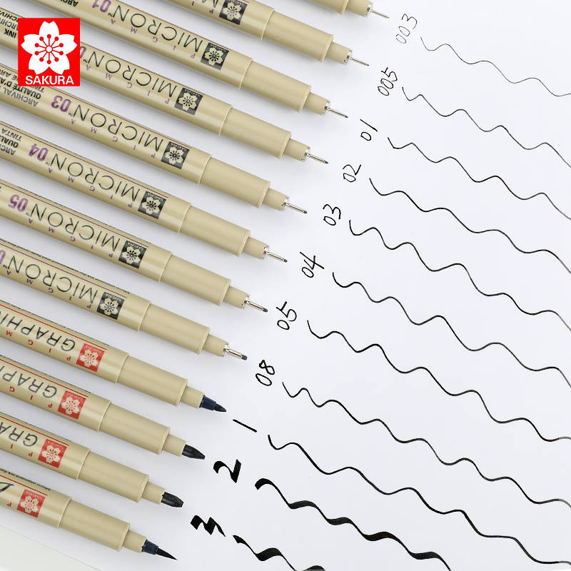 日本樱花勾线笔美术专用套装油性防水SAKURA樱花牌针管笔手绘漫画速写绘图笔彩色水彩设计学生简笔描边描细笔