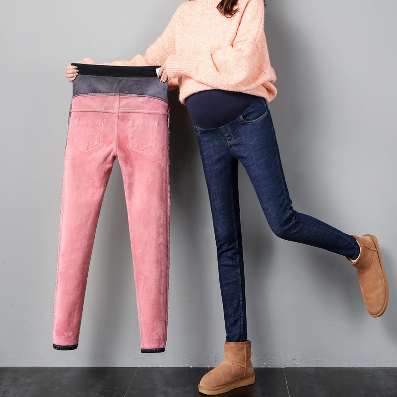 孕妇牛仔裤春秋款铅笔小脚裤潮妈外穿时尚打底裤加厚孕妇裤子秋冬