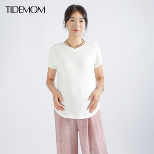 孕妇短袖T恤夏季薄款外穿针织衫弹力显瘦休闲上衣打底衫夏装半袖