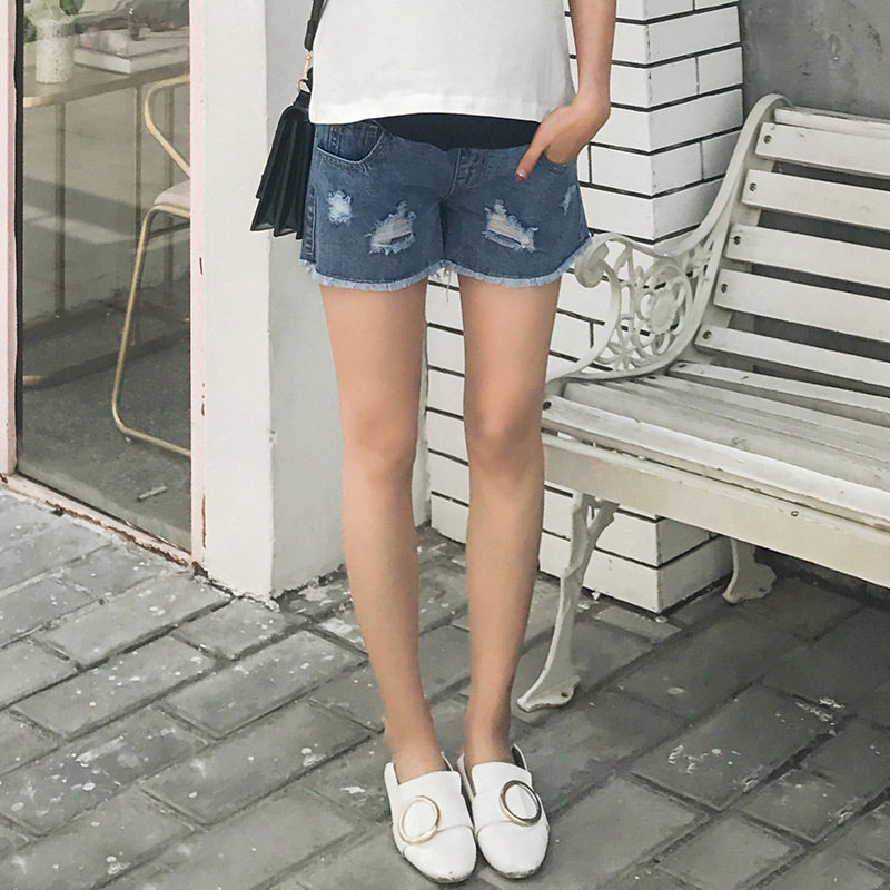 孕妇短裤女夏天薄款外穿2018时尚新款托腹夏季破洞孕妇牛仔裤夏装