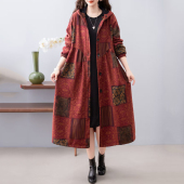 棉麻宽松大码 新款 女春秋装 风衣外套宽松大码 连帽罩衣 民族风中长款