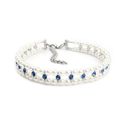 纯手工定制宠物珍珠水钻项圈 猫咪狗狗可调节项链 宠物摄影配饰