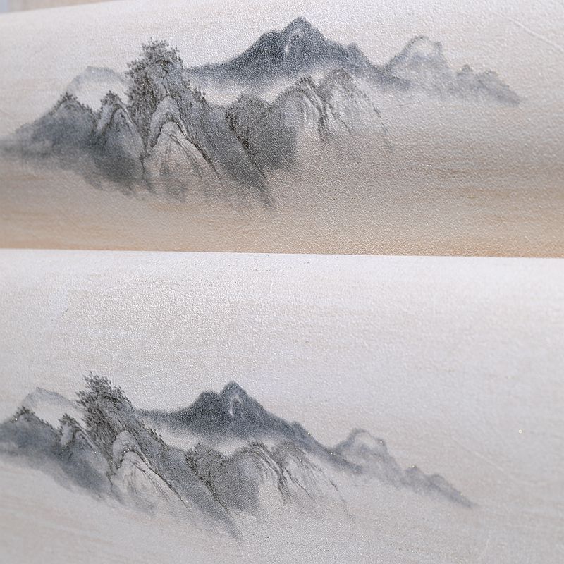中式3D山水风景画墙纸 书房餐厅茶室办公室 清雅复古立体浮雕壁纸