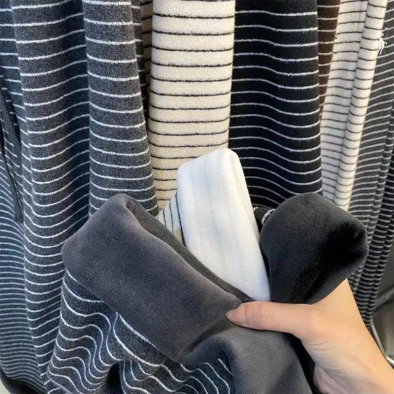 小个子150cm加绒条纹阔腿裤女高腰秋冬加厚懒惰风遛弯裤休闲卫裤