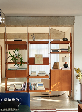 挑时川免打孔复古墙面组合置物架系统书架电视墙挂顶天立地隔断